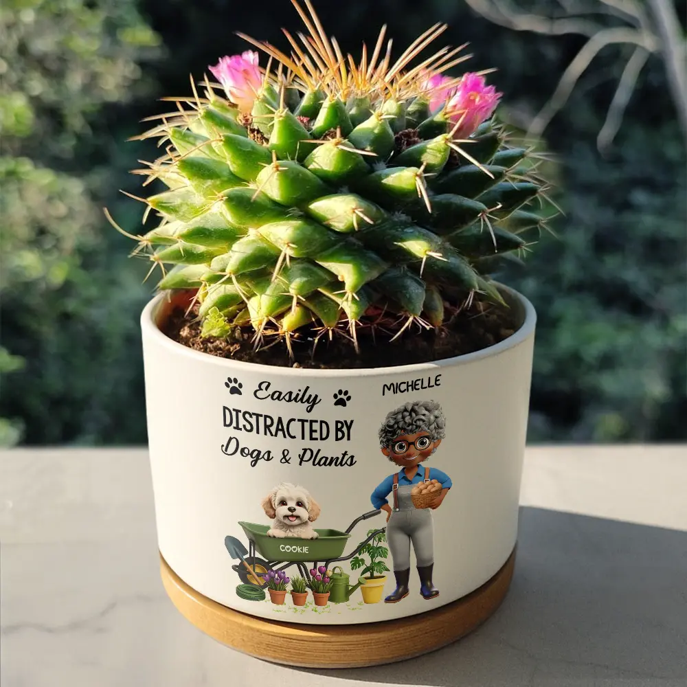 Easily Distracted By Dogs And Plants - Personalized Ceramic Plant Pot - Image 4