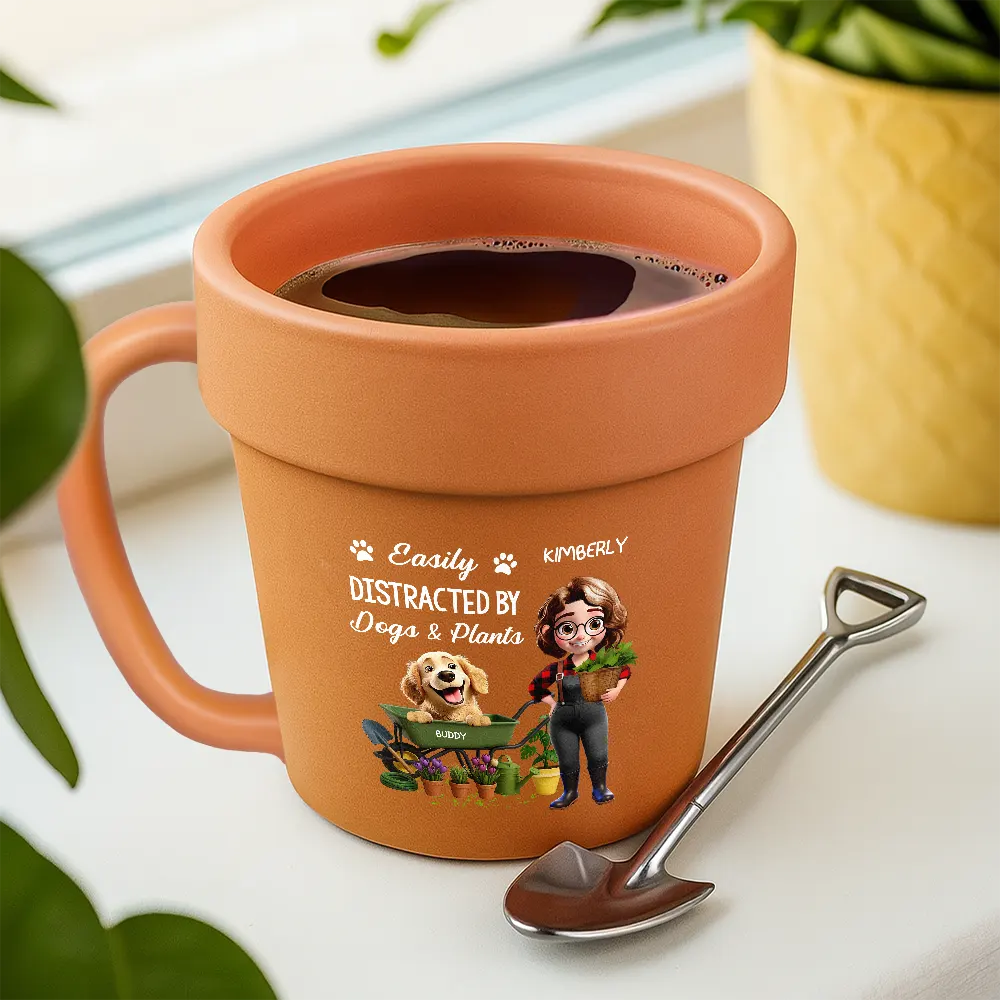 Easily Distracted By Dogs And Plants - Personalized Plant Pot Ceramic Mug - Image 3