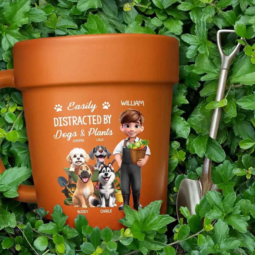 Easily Distracted By Dogs And Plants - Personalized Plant Pot Ceramic Mug - Image 4