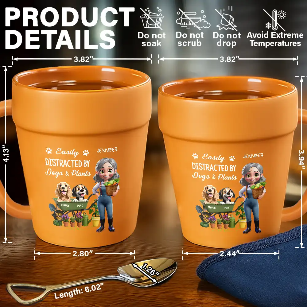 Easily Distracted By Dogs And Plants - Personalized Plant Pot Ceramic Mug - Image 6