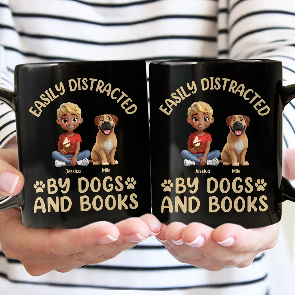 Easily Distracted By Dogs & Books - Personalized Mug - Image 3