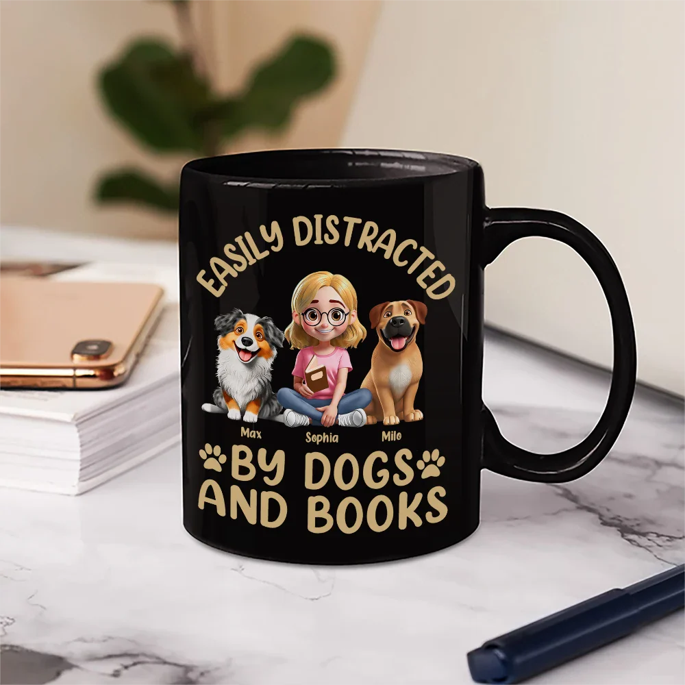 Easily Distracted By Dogs & Books - Personalized Mug - Image 5