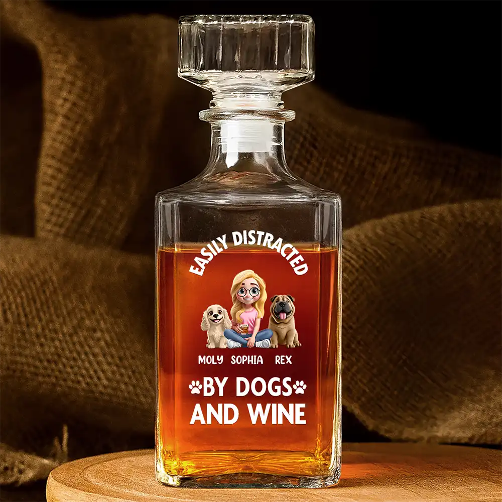 Easily Distracted By Wine - Personalized Square Whiskey Bottle - Image 2
