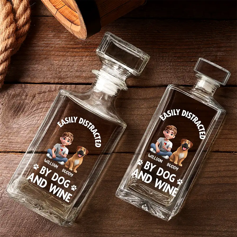 Easily Distracted By Wine - Personalized Square Whiskey Bottle - Image 4