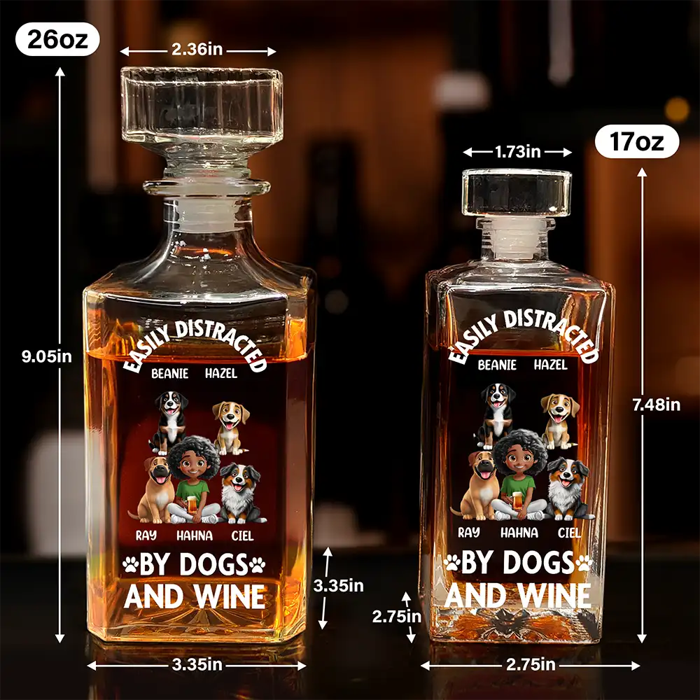 Easily Distracted By Wine - Personalized Square Whiskey Bottle - Image 6