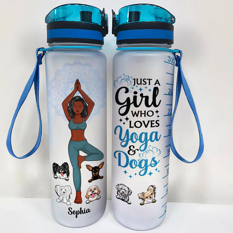 Easily Distracted By Yoga And Dogs - Gift For Yoga & Dog Lovers - Personalized Custom Water Tracker Bottle - Image 2