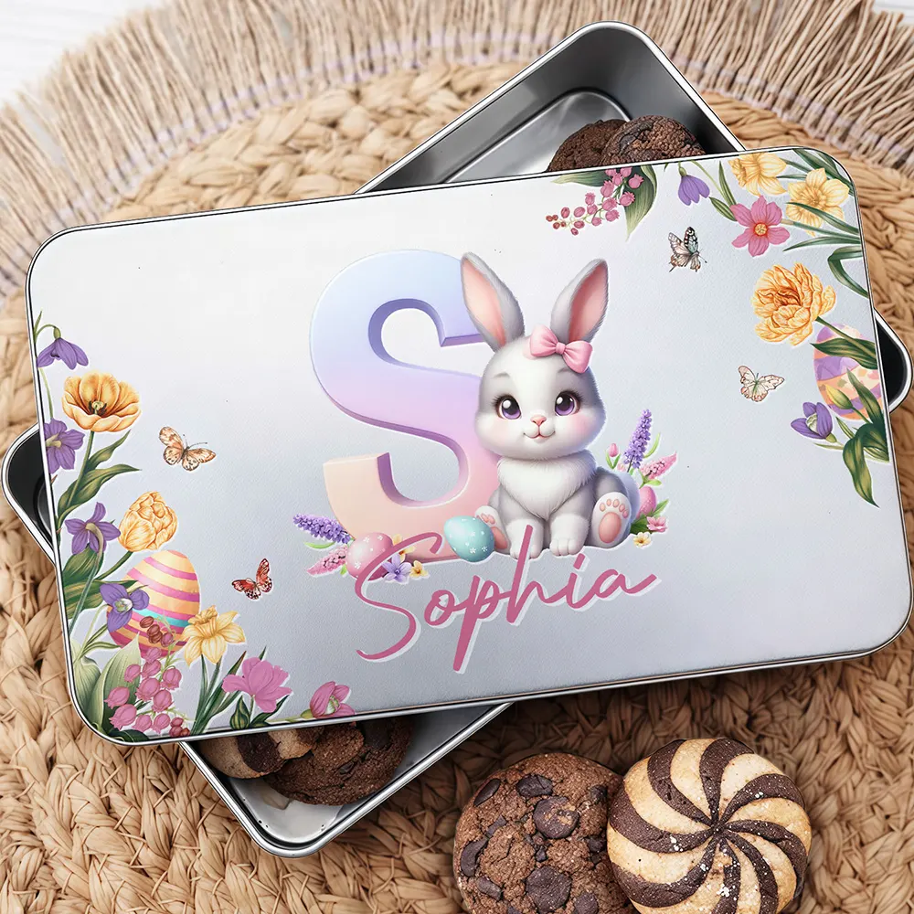Easter Bunny Alphabet Letters - Personalized Metal Biscuit Tin