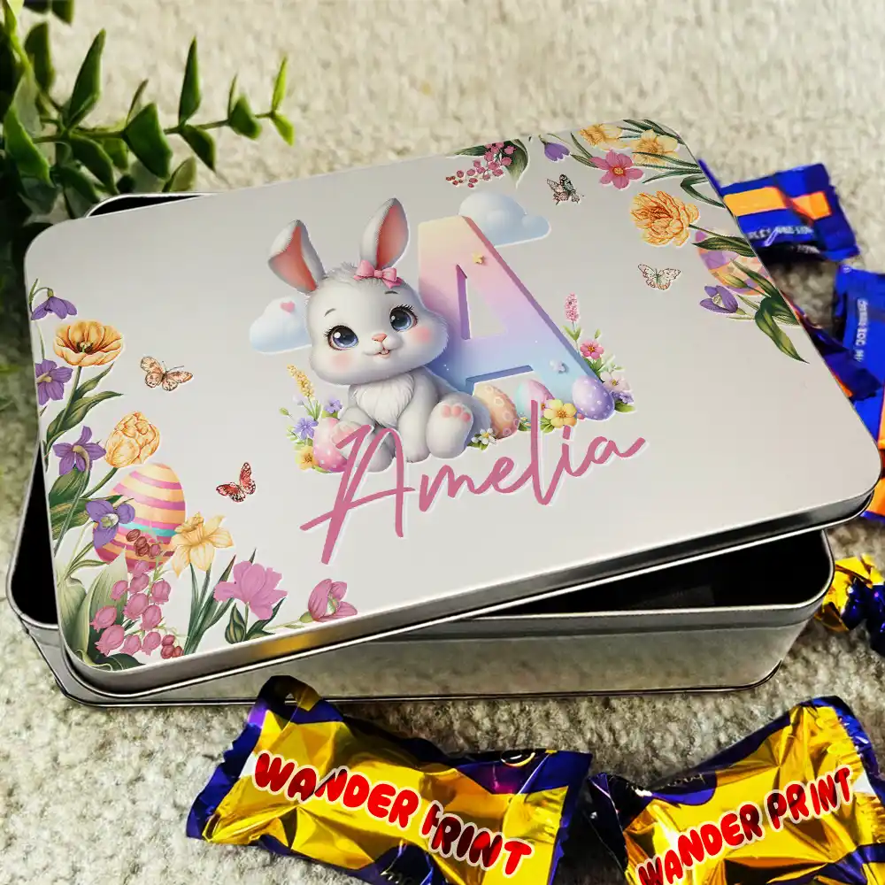 Easter Bunny Alphabet Letters - Personalized Metal Biscuit Tin - Image 3