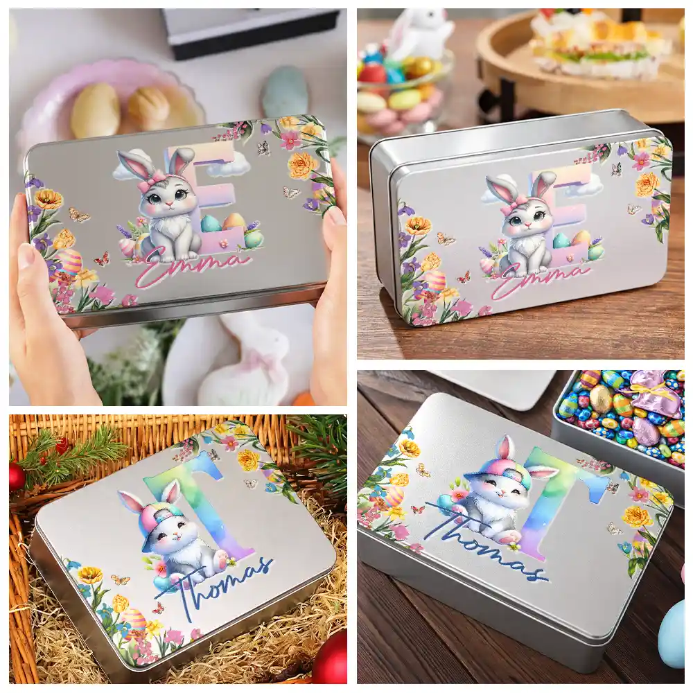 Easter Bunny Alphabet Letters - Personalized Metal Biscuit Tin - Image 6