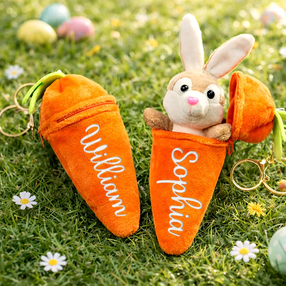 Easter Bunny Carrot With Custom Name - Personalized Plush Reversible Carrot Bunny Keychain - Image 2
