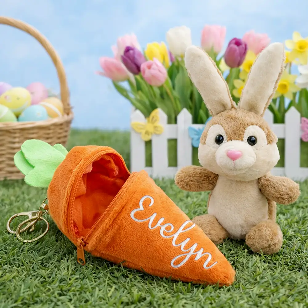 Easter Bunny Carrot With Custom Name - Personalized Plush Reversible Carrot Bunny Keychain - Image 3
