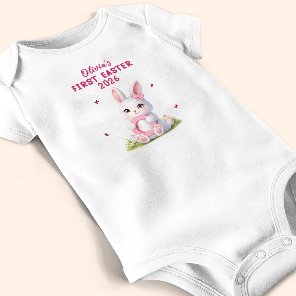 Easter Bunny Holding Alphabet Letter - Personalized Baby Onesie - Image 3