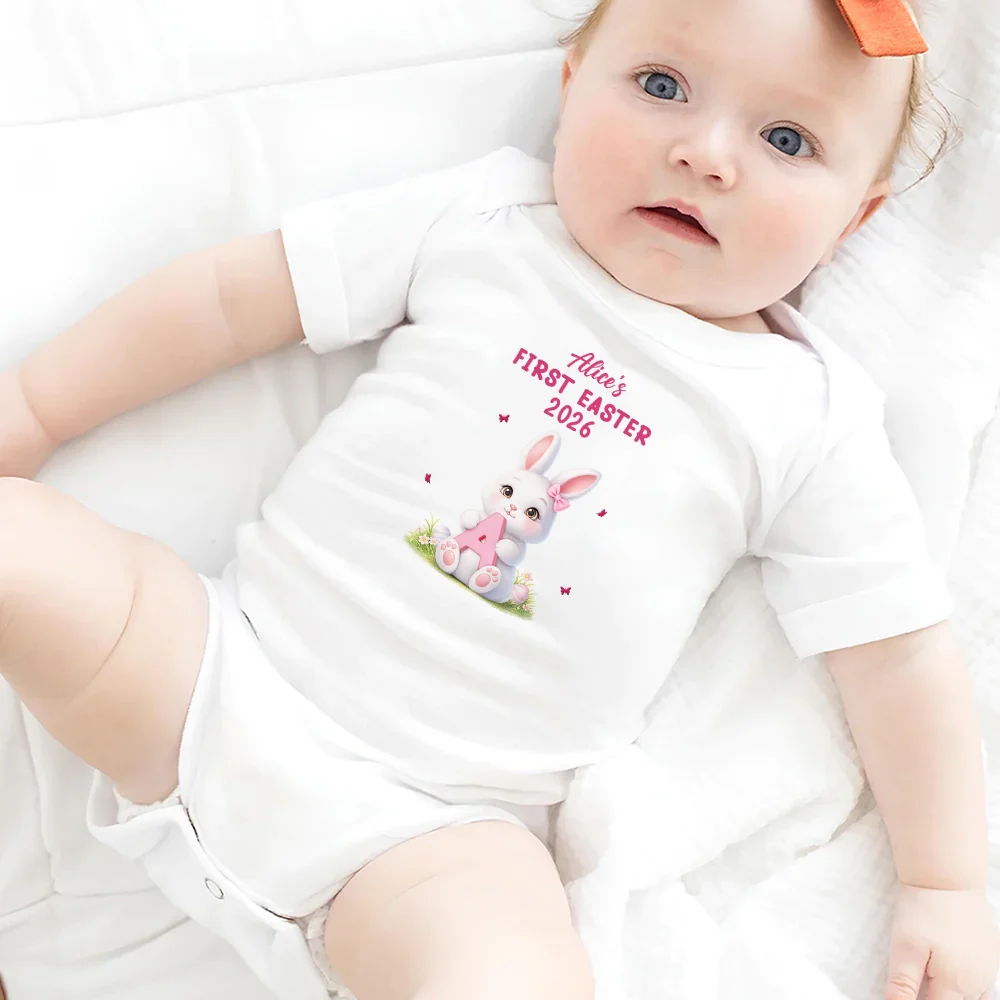Easter Bunny Holding Alphabet Letter - Personalized Baby Onesie - Image 4