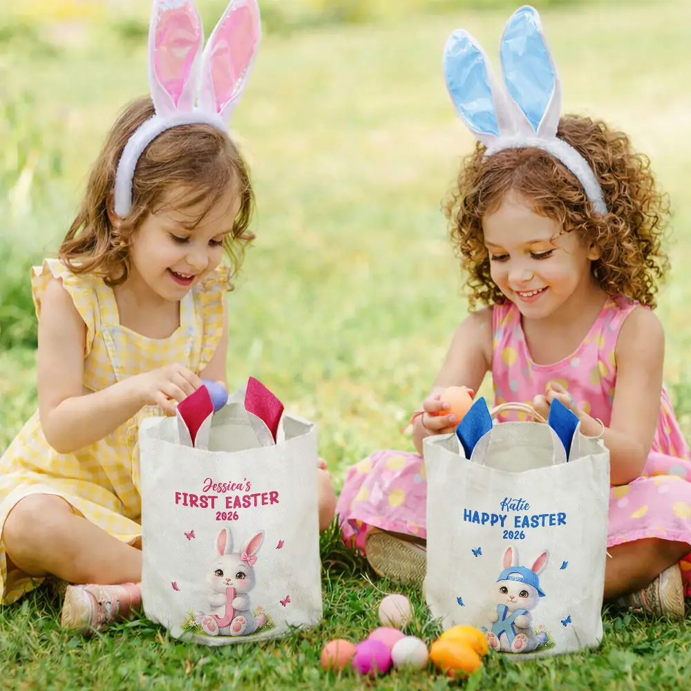 Easter Bunny Holding Alphabet Letter - Personalized Bunny Ears Bucket Bag - Image 6