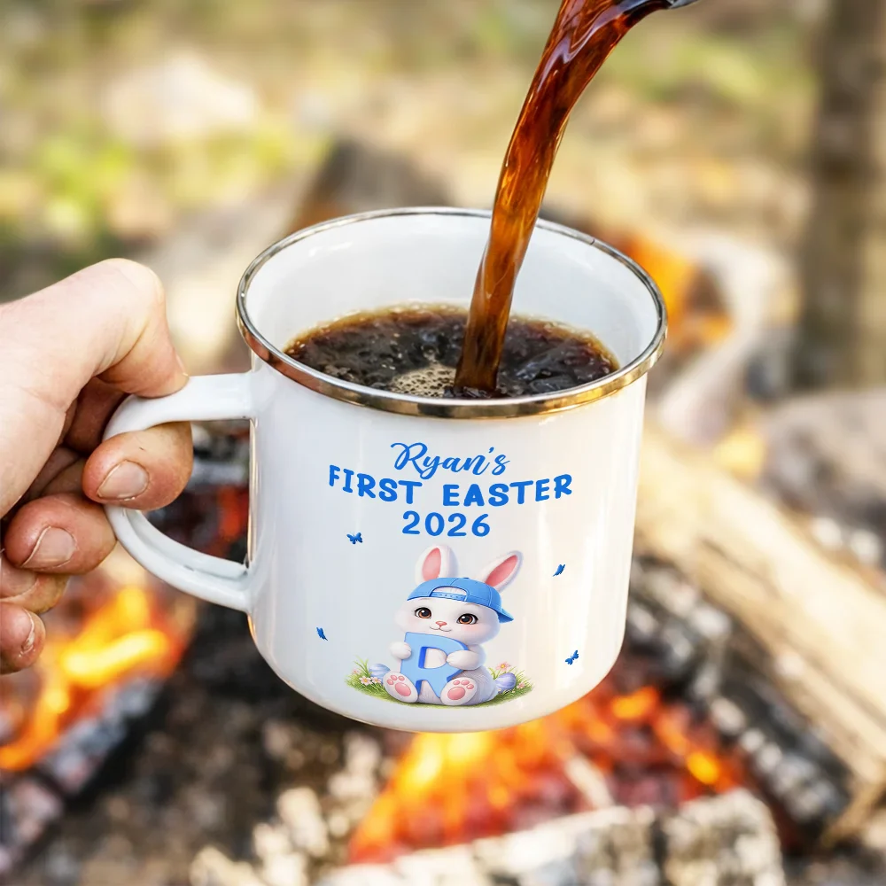 Easter Bunny Holding Alphabet Letter - Personalized Enamel Mug - Image 4