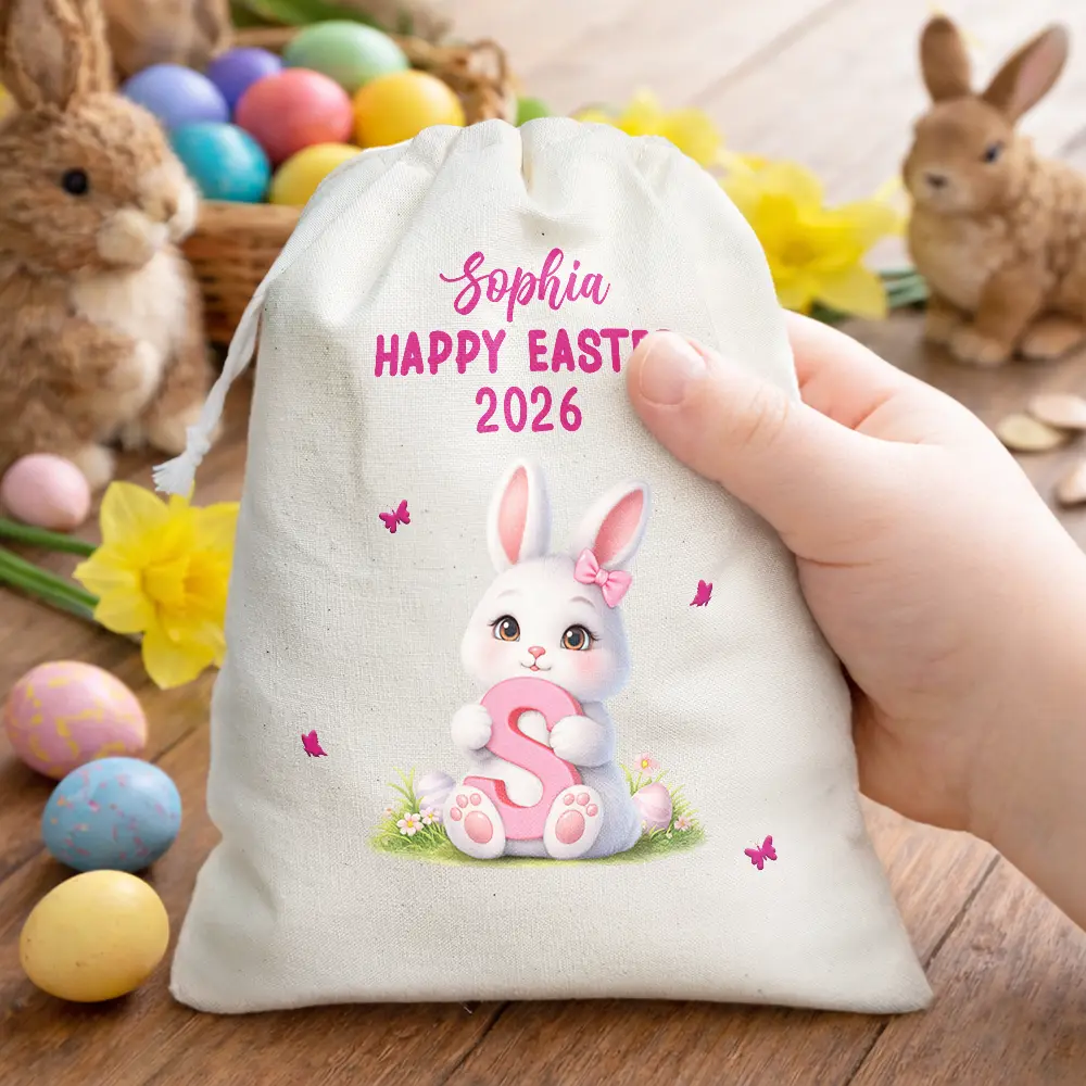 Easter Bunny Holding Alphabet Letter - Personalized Favor Bag - Image 2