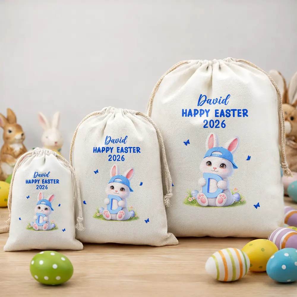 Easter Bunny Holding Alphabet Letter - Personalized Favor Bag - Image 3