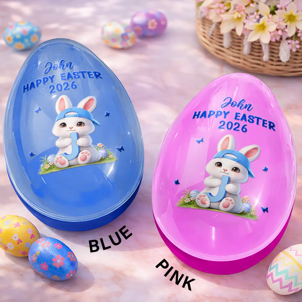 Easter Bunny Holding Alphabet Letter - Personalized Fillable Egg - Image 2