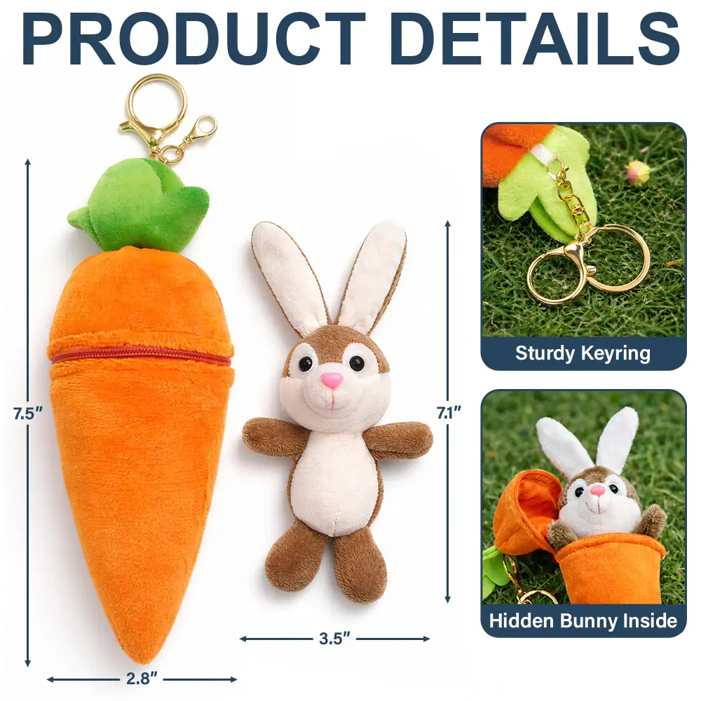 Easter Bunny Holding Alphabet Letter - Personalized Plush Reversible Carrot Bunny Keychain - Image 5