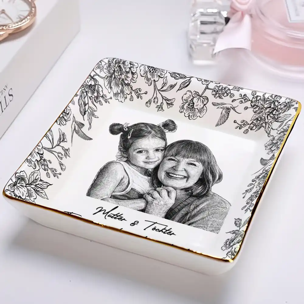 Eigenes Foto Als Bleistiftskizze Die Liebe Zwischen Mutter Und Tochter - Personalisierte Schmuckschale - Image 3