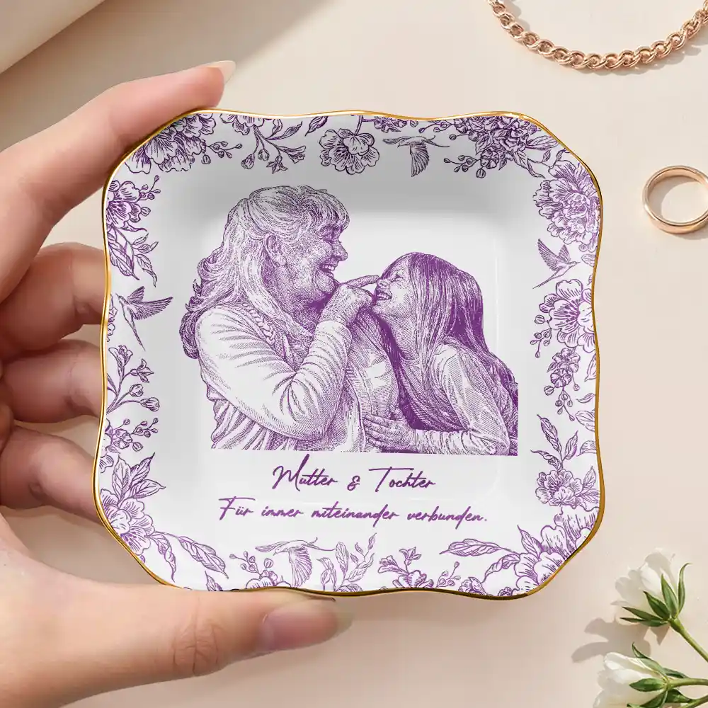 Eigenes Foto Als Bleistiftskizze Die Liebe Zwischen Mutter Und Tochter - Personalisierte Schmuckschale - Image 4