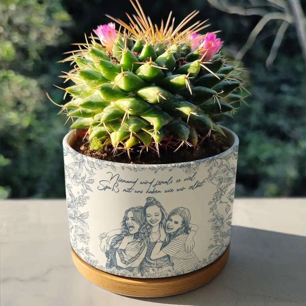 Eigenes Foto Als Bleistiftskizze Wahre Freundschaft Ist Eine Reise Ohne Ende - Personalisierter Keramik-Blumentopf - Image 5