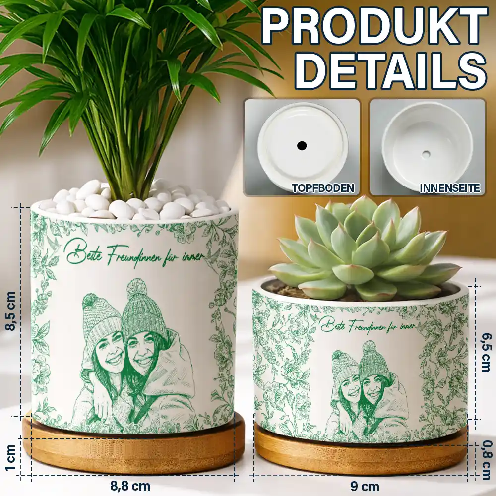 Eigenes Foto Als Bleistiftskizze Wahre Freundschaft Ist Eine Reise Ohne Ende - Personalisierter Keramik-Blumentopf - Image 6