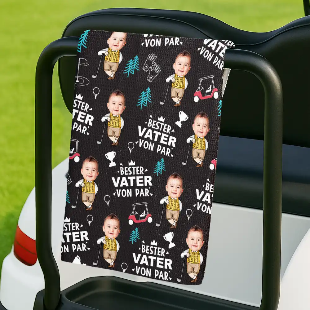 Eigenes Foto Bester Papa Von Par Lustiges Kind - Personalisiertes Golf-Handtuch - Image 3