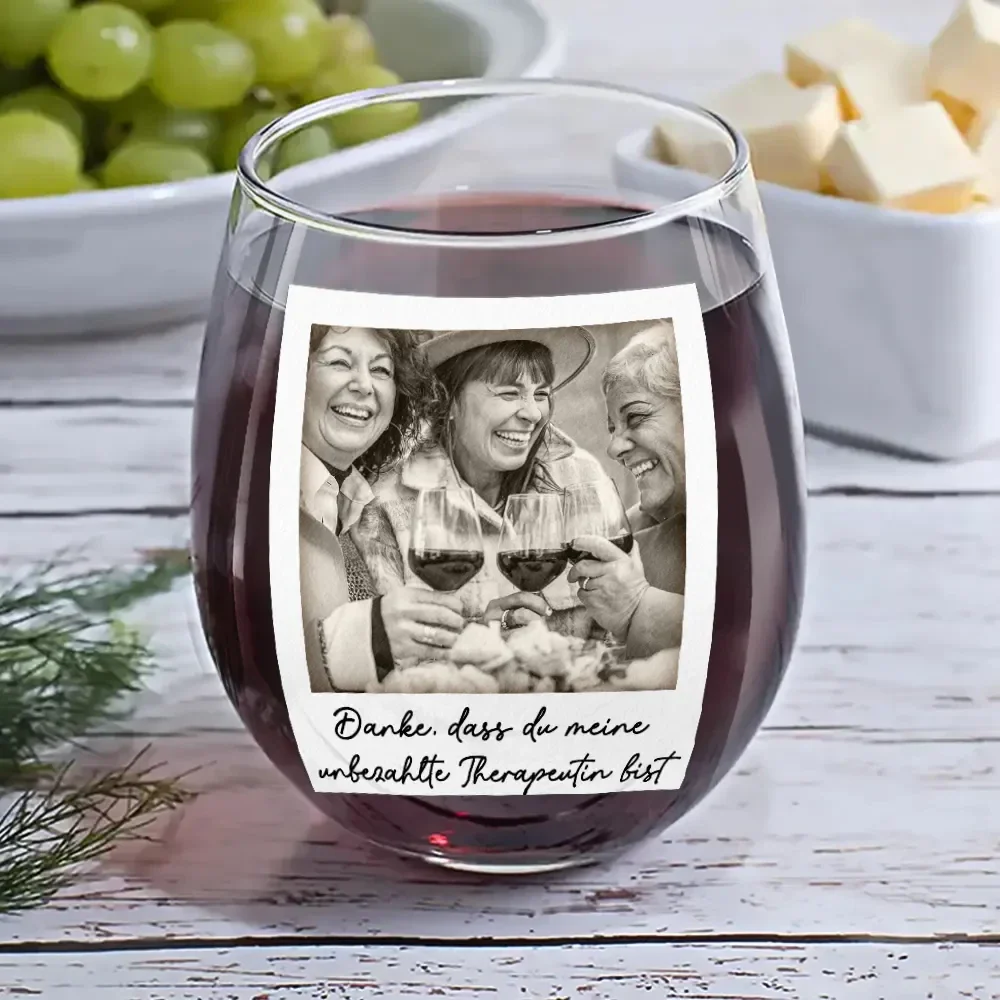 Eigenes Foto Besties Grayscale Direkt In Den Hals Boxen - Personalisierte Weingläser Ohne Stiel - Image 6