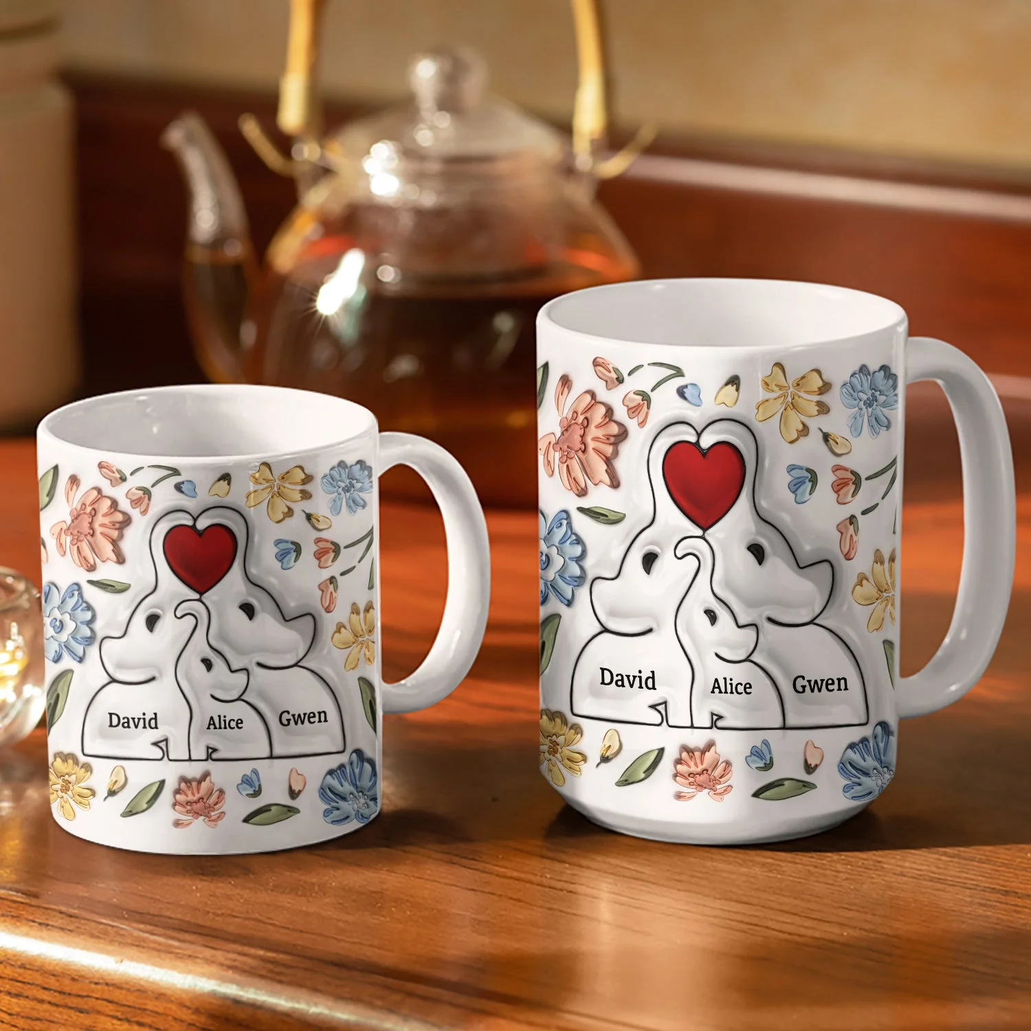 Elephant Love Family - Gift For Mother, Family - 3D Inflated Effect Printed Mug, Personalized White Edge-to-Edge Mug - Image 3