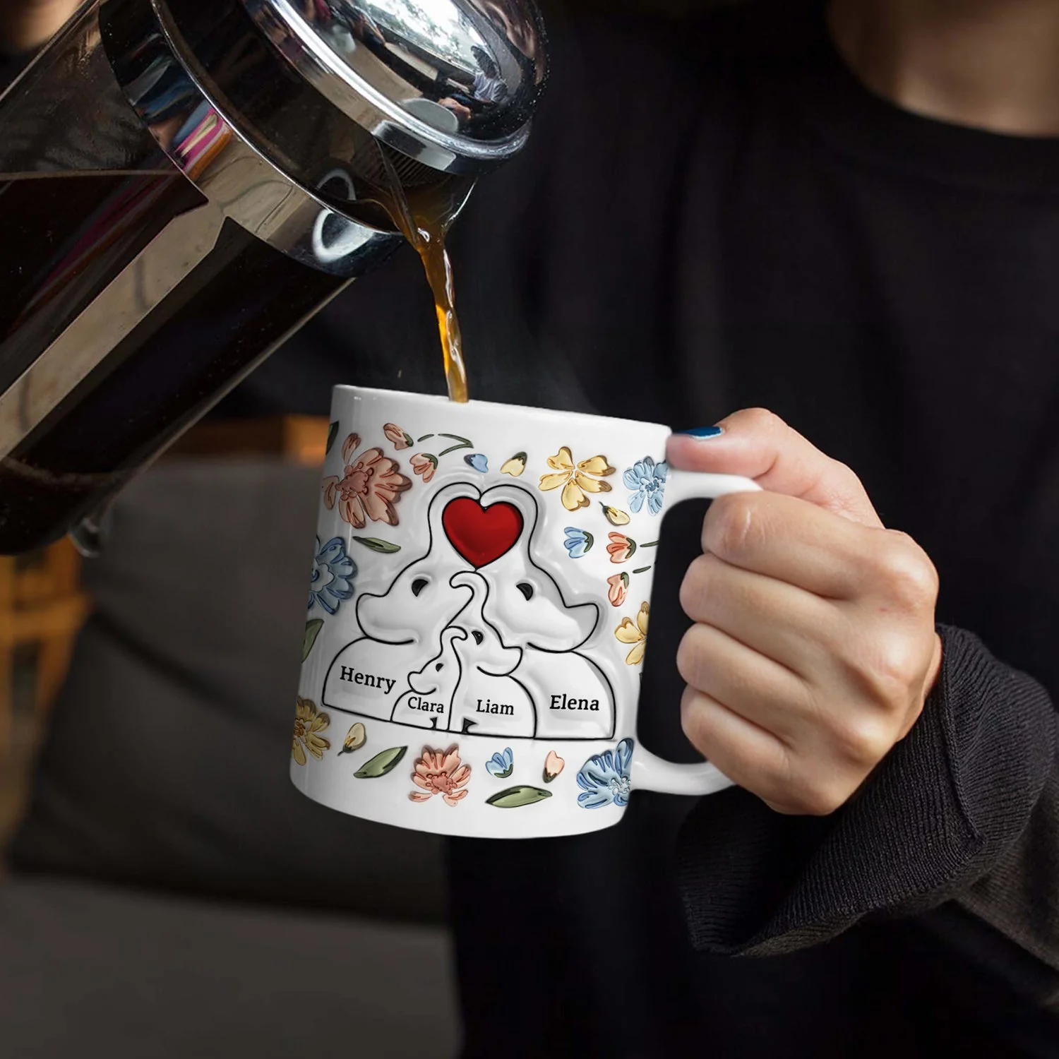Elephant Love Family - Gift For Mother, Family - 3D Inflated Effect Printed Mug, Personalized White Edge-to-Edge Mug - Image 4