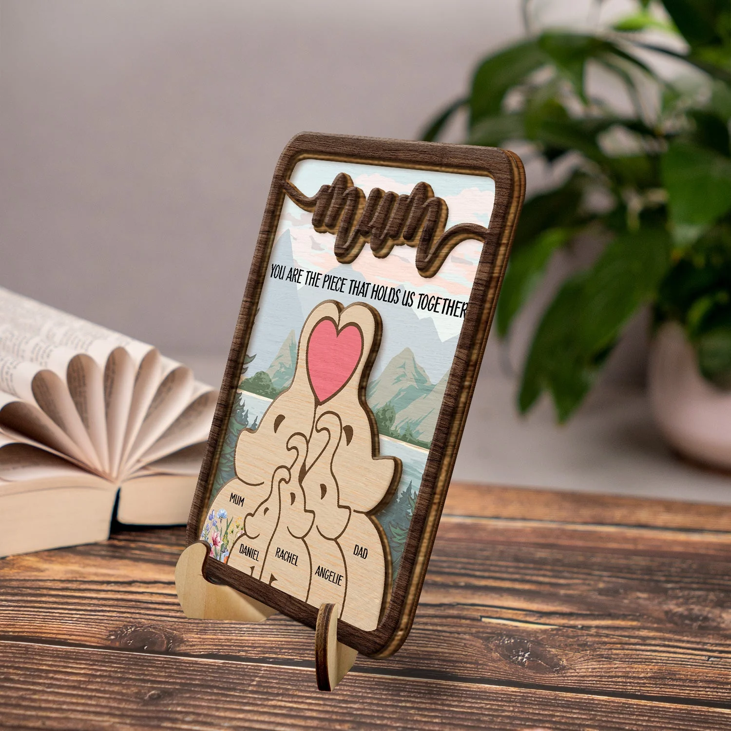 Elephant Mom You Are The Piece That Hold Us Together - Gift For Mothers - Personalized 2-Layered Wooden Plaque With Stand - Image 3