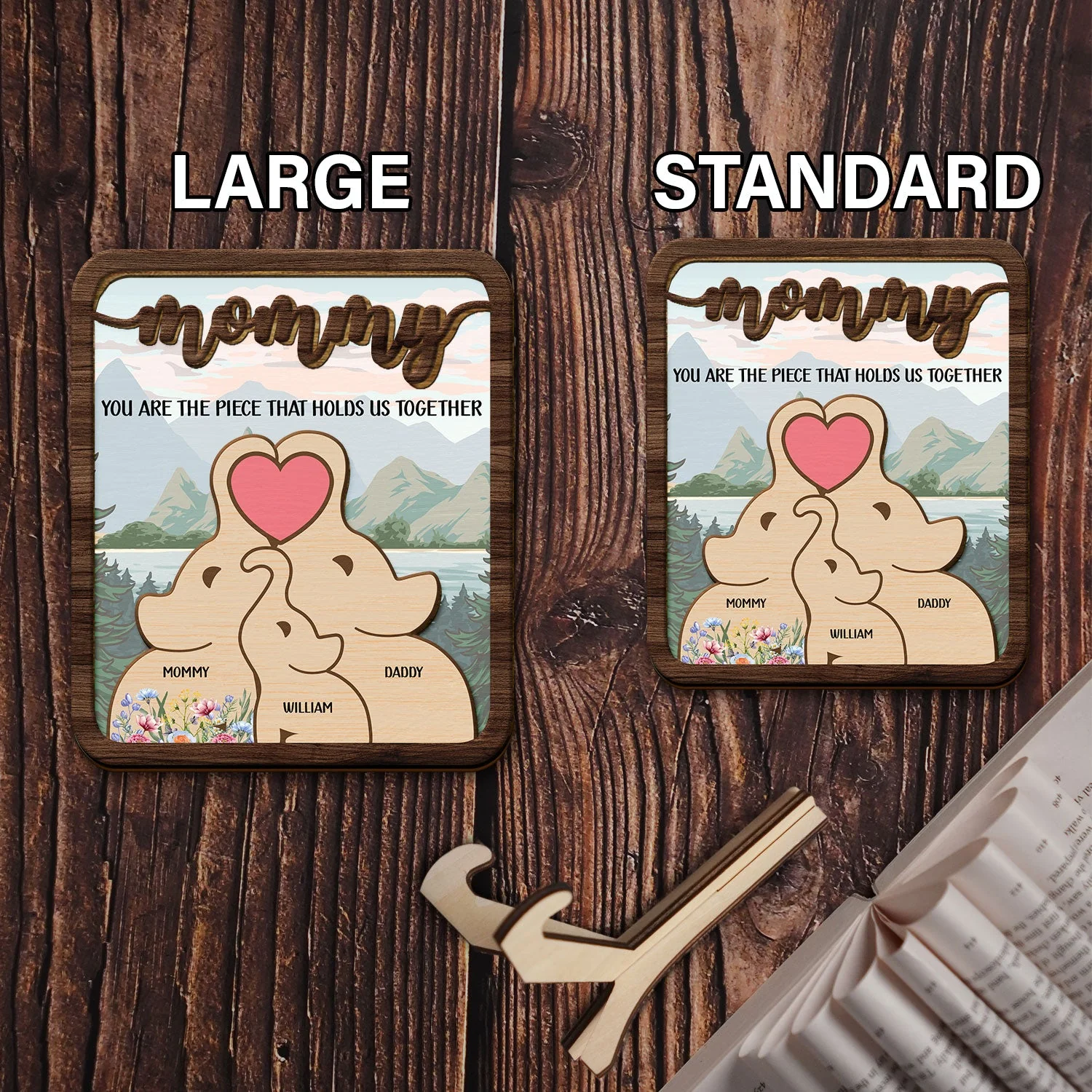 Elephant Mom You Are The Piece That Hold Us Together - Gift For Mothers - Personalized 2-Layered Wooden Plaque With Stand - Image 6