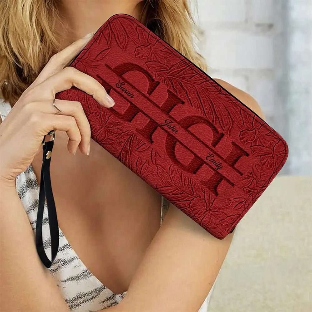 Embossed Flower Leather Mom We Love You - Personalized Leather Long Wallet - Image 3