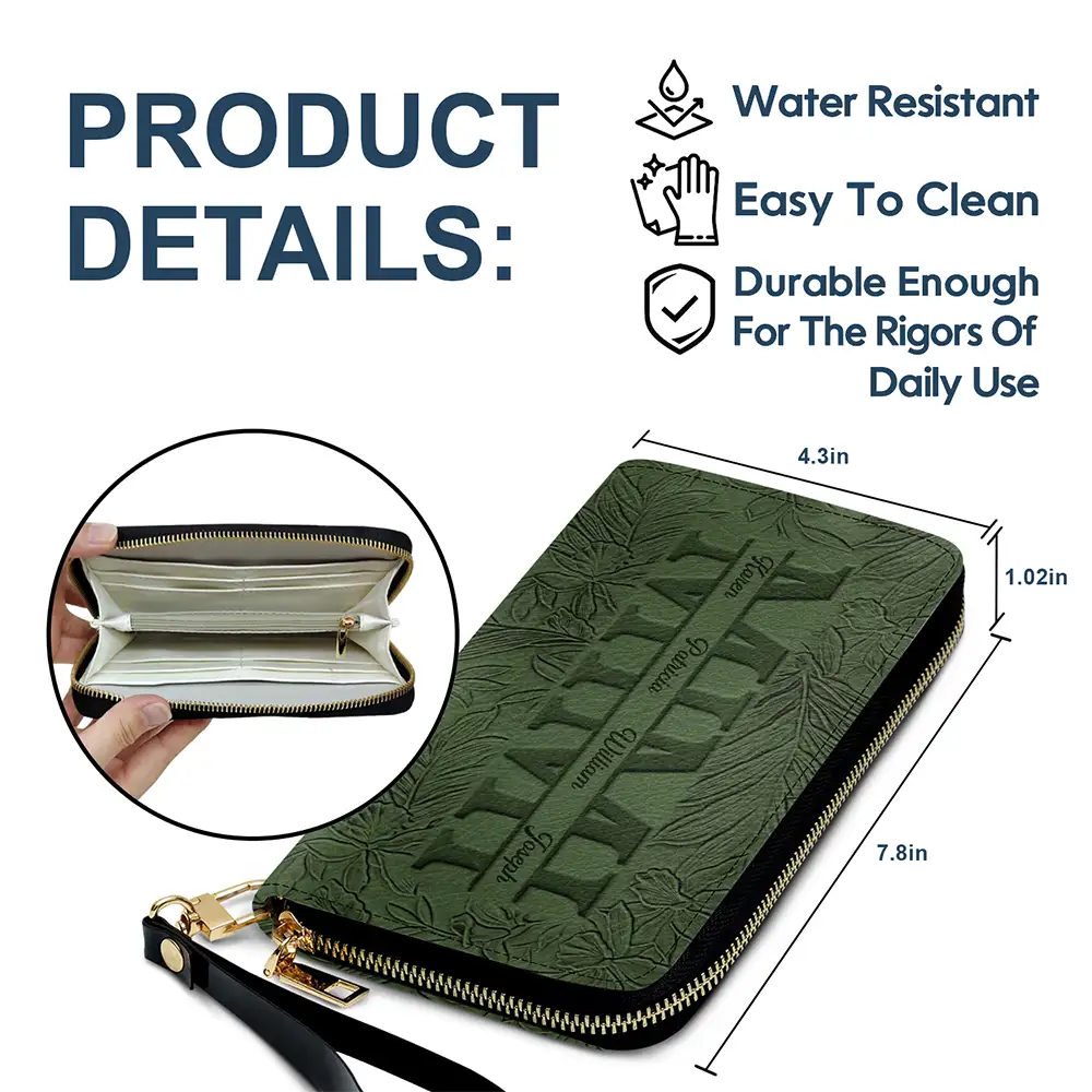 Embossed Flower Leather Mom We Love You - Personalized Leather Long Wallet - Image 6