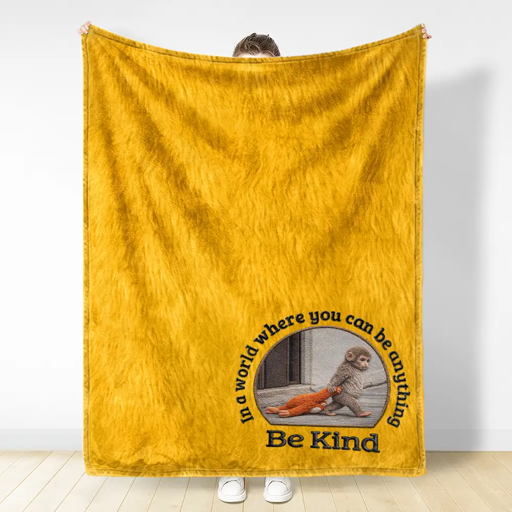 Embroidery Effect In A World Where You Can Be Anything Be Kind - Personalized Fleece Blanket, Sherpa Blanket - Image 3
