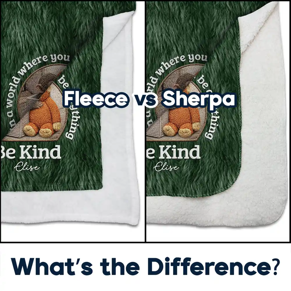 Embroidery Effect In A World Where You Can Be Anything Be Kind - Personalized Fleece Blanket, Sherpa Blanket - Image 4