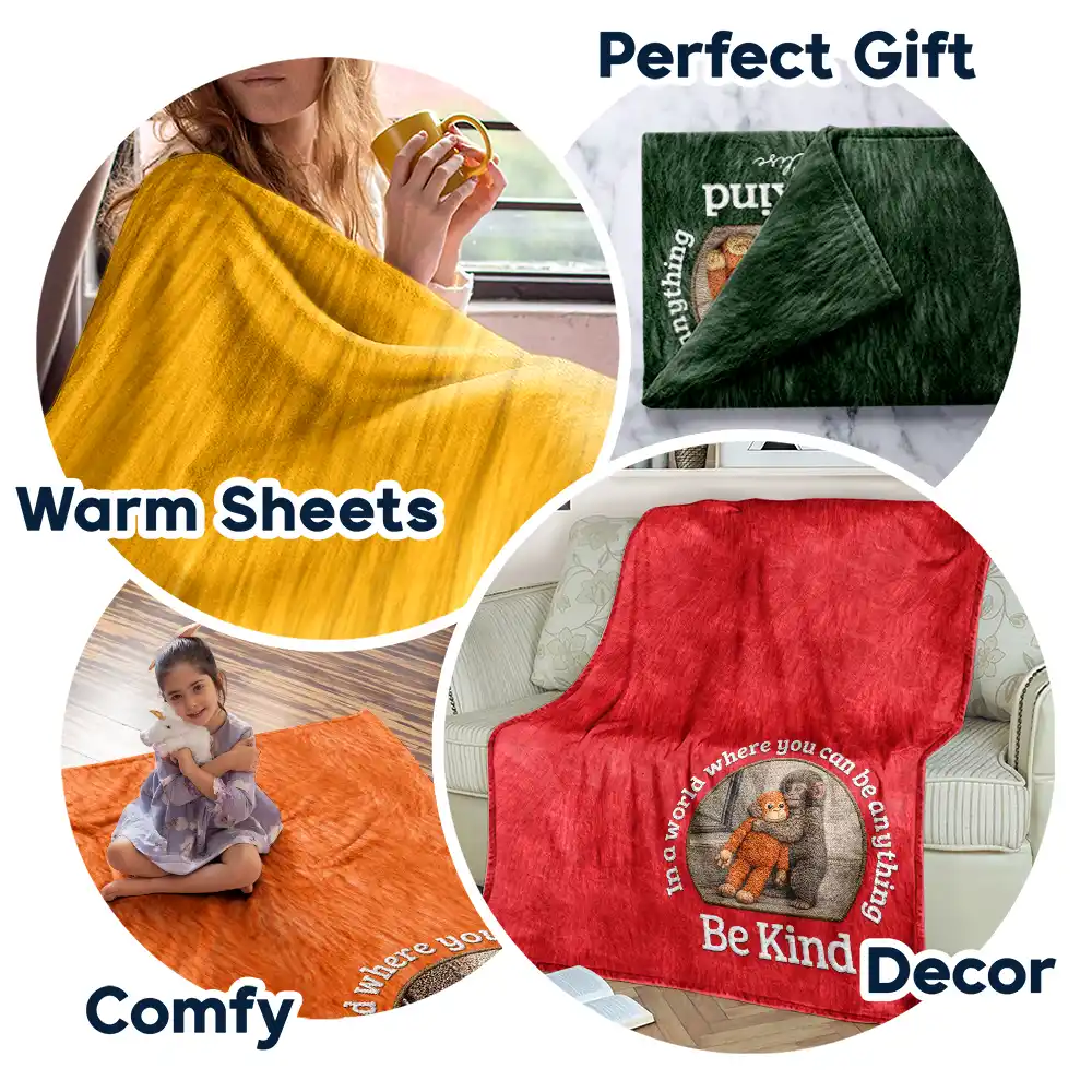 Embroidery Effect In A World Where You Can Be Anything Be Kind - Personalized Fleece Blanket, Sherpa Blanket - Image 7