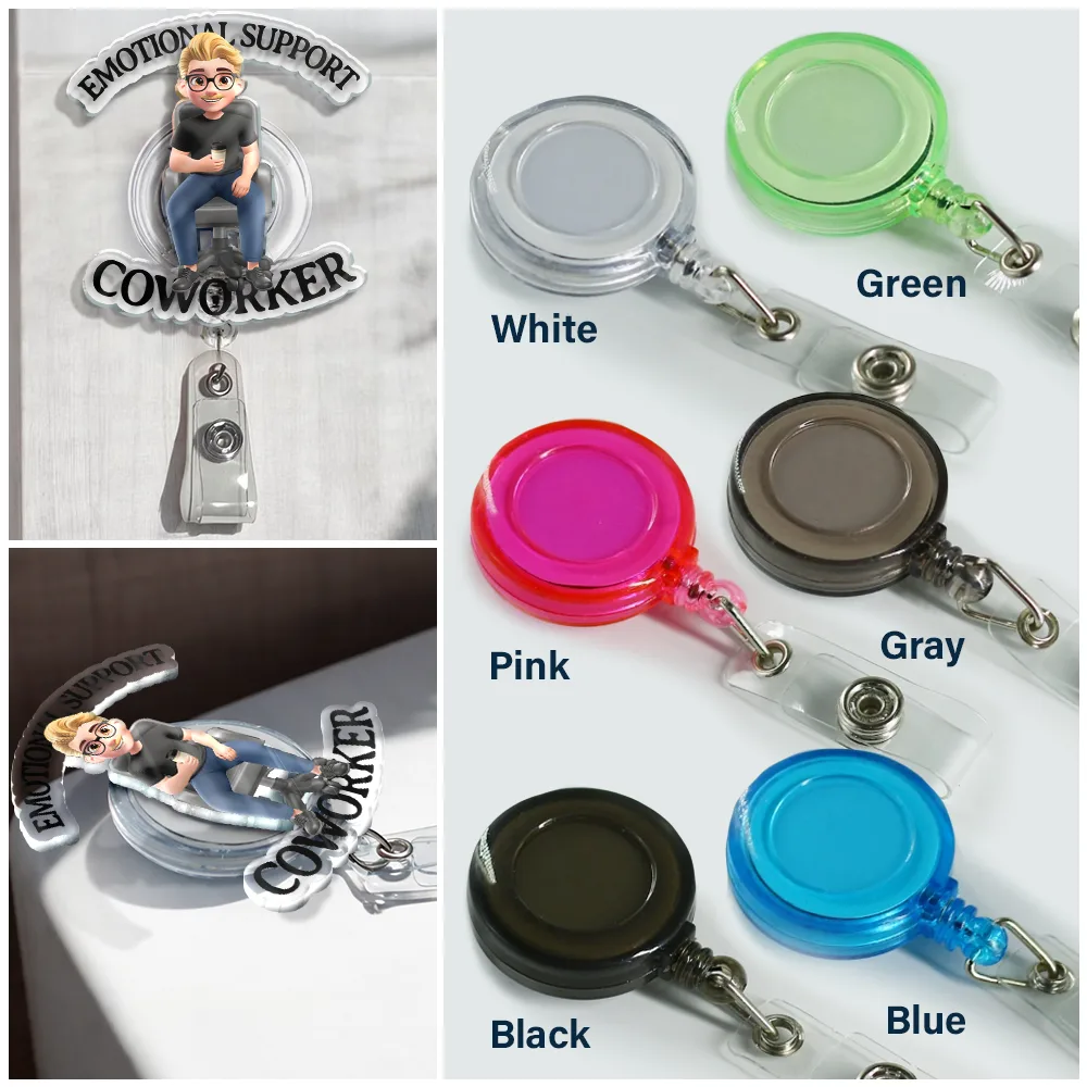 Emotional Support Coworker 3D Effect Sitting Person - Personalized Badge Reel - Image 3