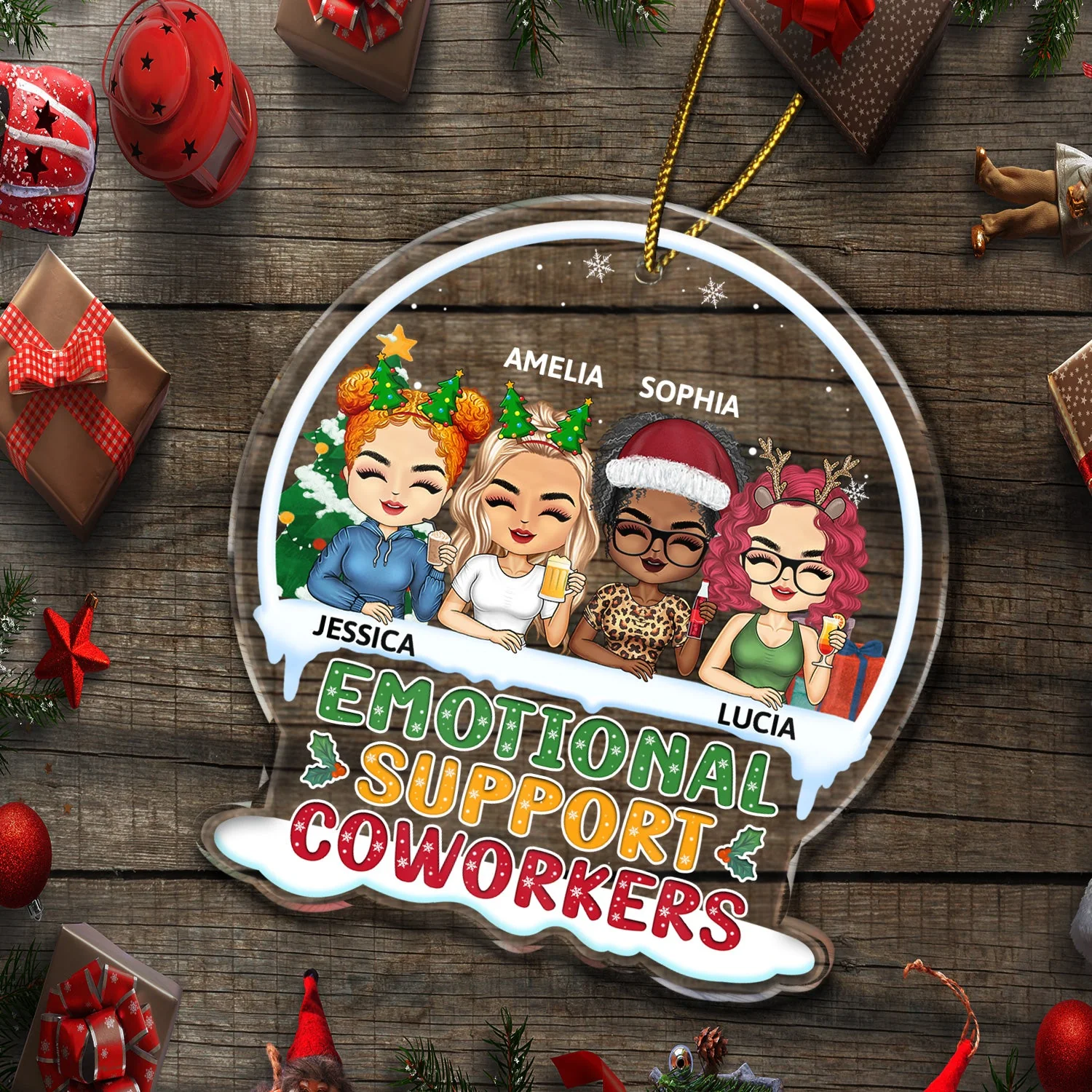 Emotional Support Coworkers - Christmas Gifts For Colleagues, Besties - Personalized Custom Shaped Acrylic Ornament - Image 5
