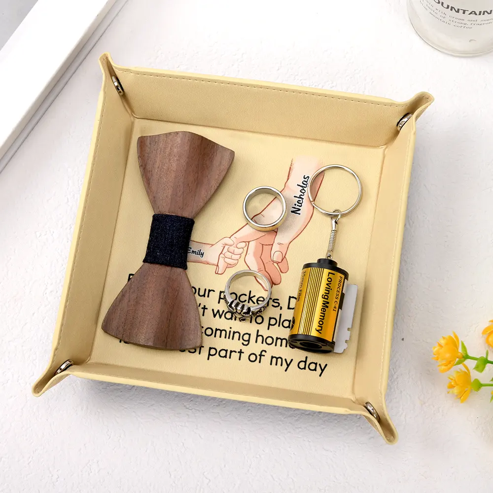 Empty Your Pockets Daddy - Personalized Leather Valet Tray - Image 4