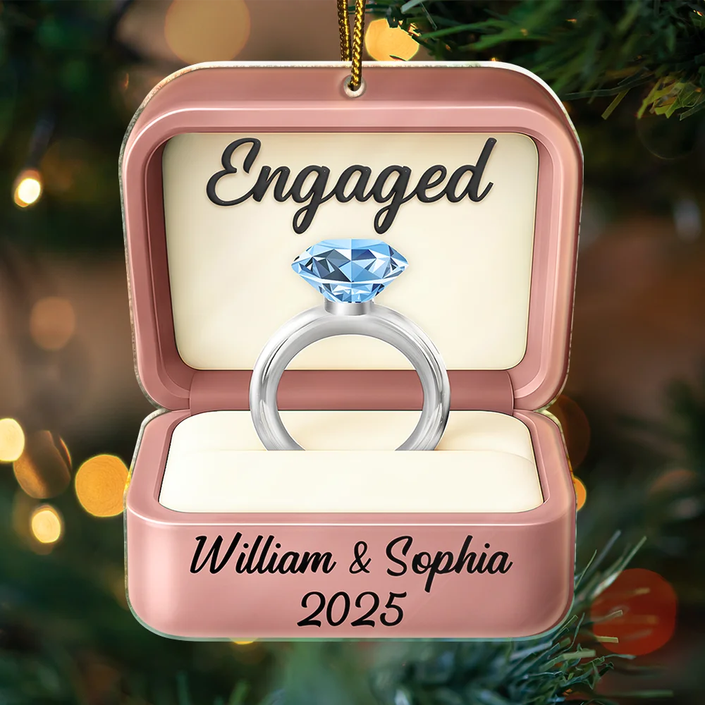 Engaged Married Couple Ring Box - Personalized Custom Shaped Acrylic Ornament - Image 3