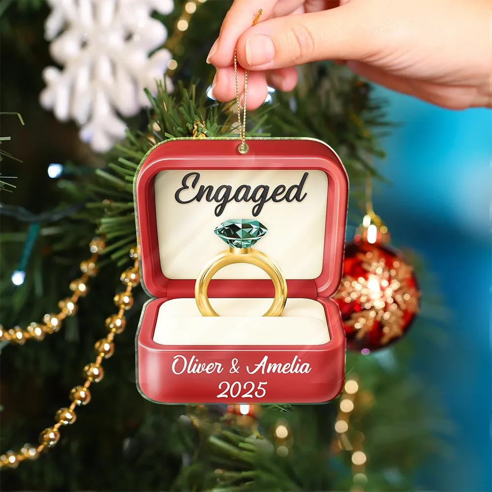 Engaged Married Couple Ring Box - Personalized Custom Shaped Acrylic Ornament - Image 4