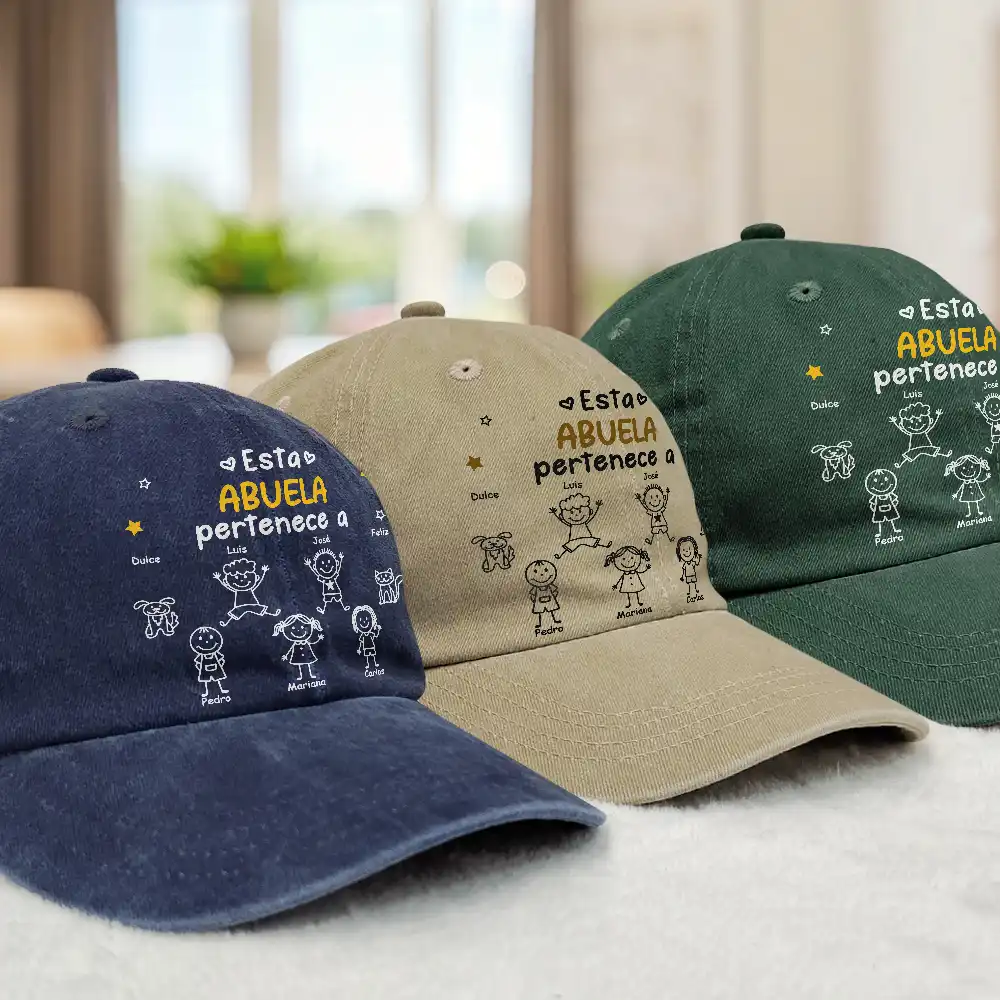 Este Abuelo Papá Pertenece A - Gorra De Denim Lavado Vintage Personalizada - Image 3