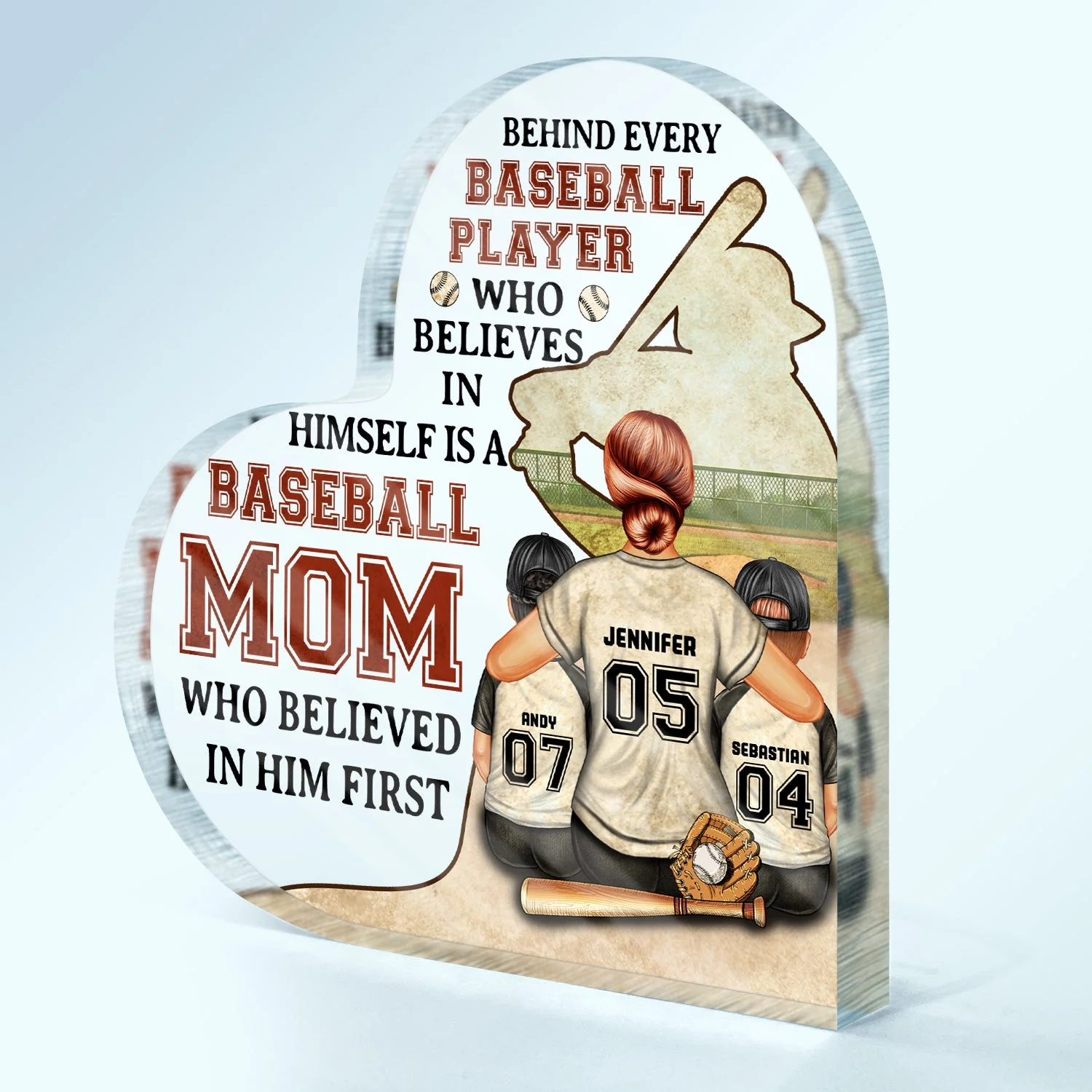 Every Baseball Softball Player Who Believes In - Birthday, Loving Gift For Sport Fan, Mom, Mother - Personalized Custom Heart Shaped Acrylic Plaque - Image 3
