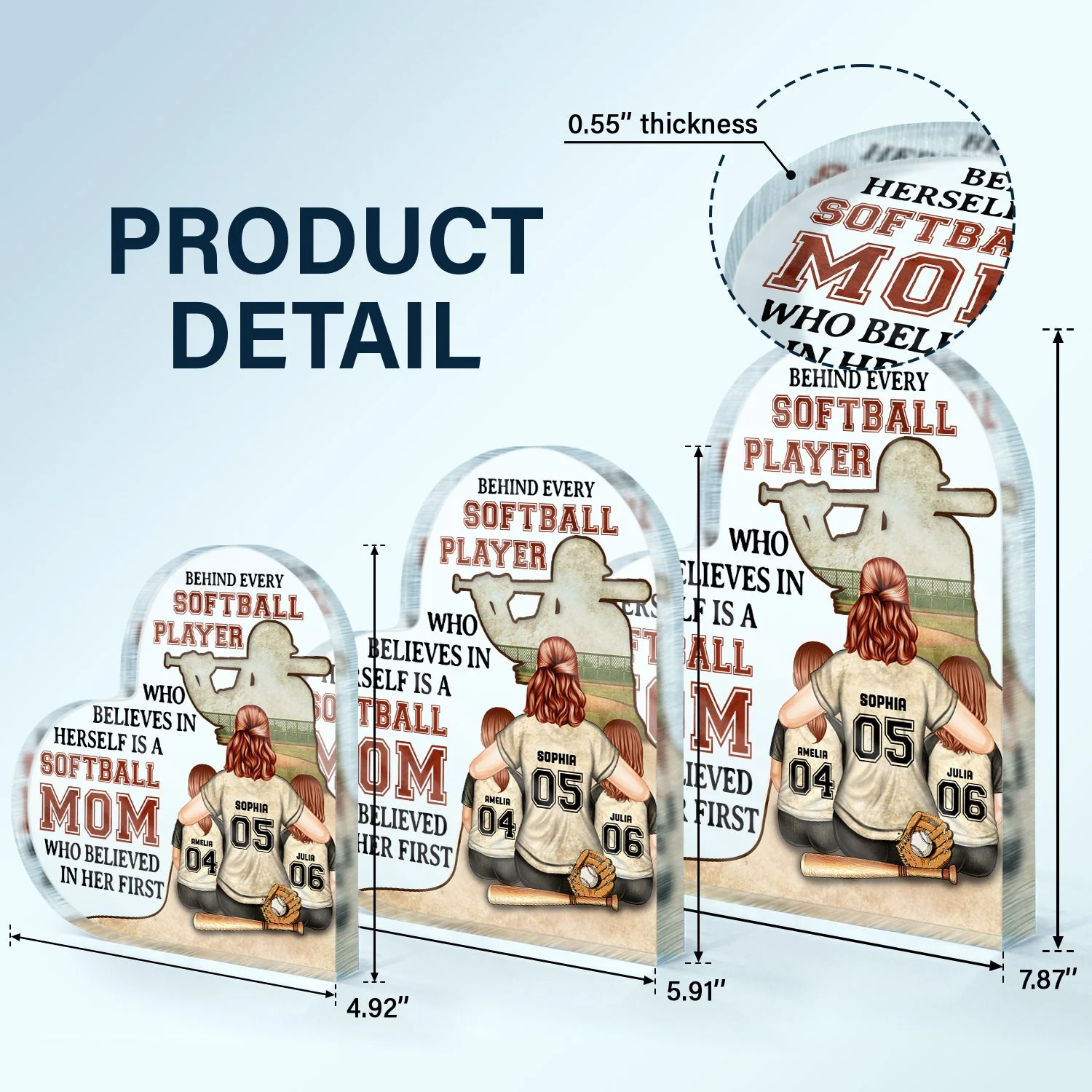 Every Baseball Softball Player Who Believes In - Birthday, Loving Gift For Sport Fan, Mom, Mother - Personalized Custom Heart Shaped Acrylic Plaque - Image 6