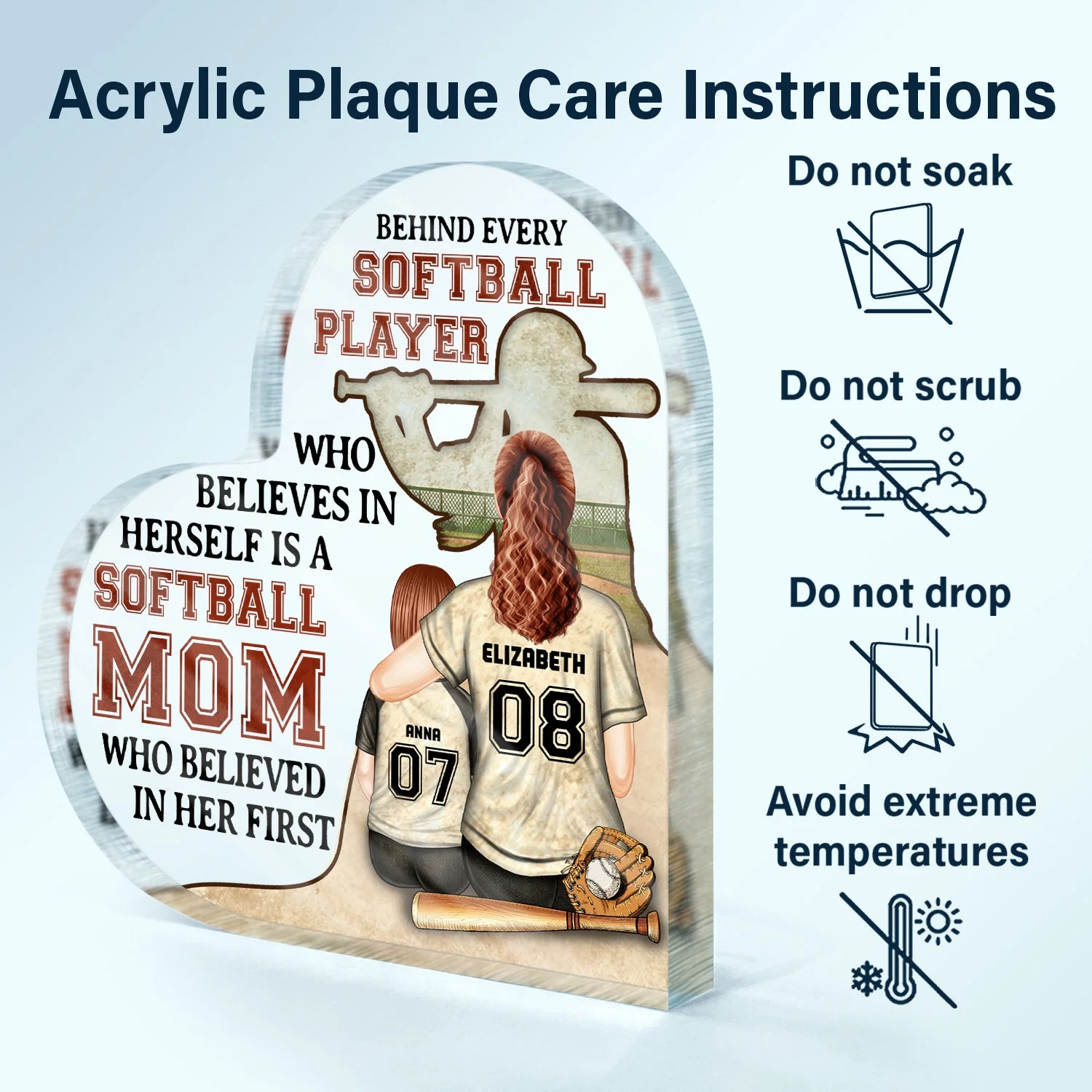 Every Baseball Softball Player Who Believes In - Birthday, Loving Gift For Sport Fan, Mom, Mother - Personalized Custom Heart Shaped Acrylic Plaque - Image 7