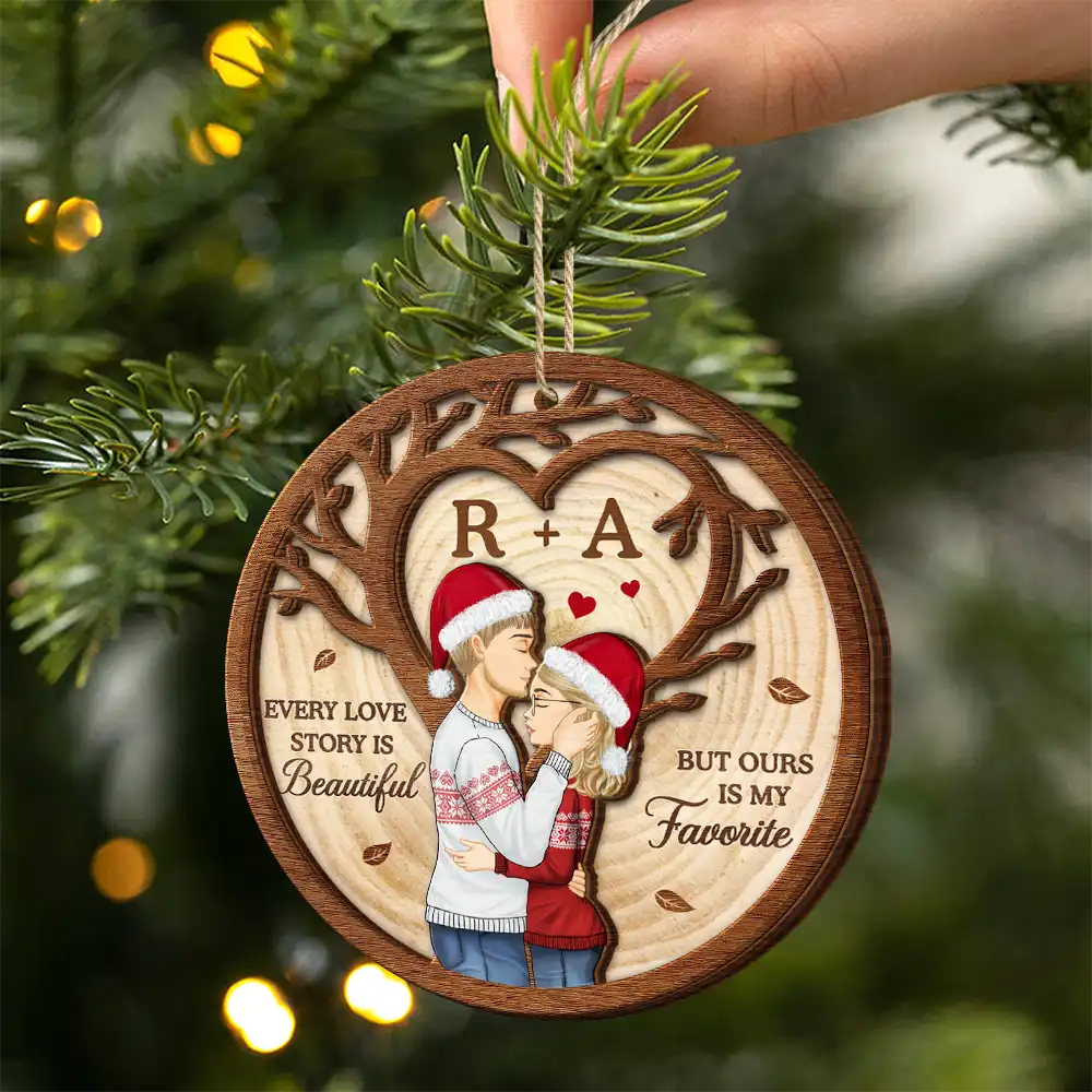 Every Love Story Is Beautiful But Ours Is My Favorite - Personalized 2-Layered Wooden Ornament - Image 2