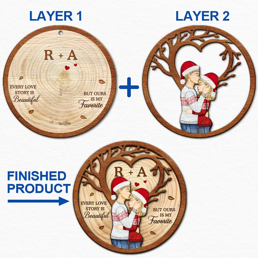Every Love Story Is Beautiful But Ours Is My Favorite - Personalized 2-Layered Wooden Ornament - Image 6