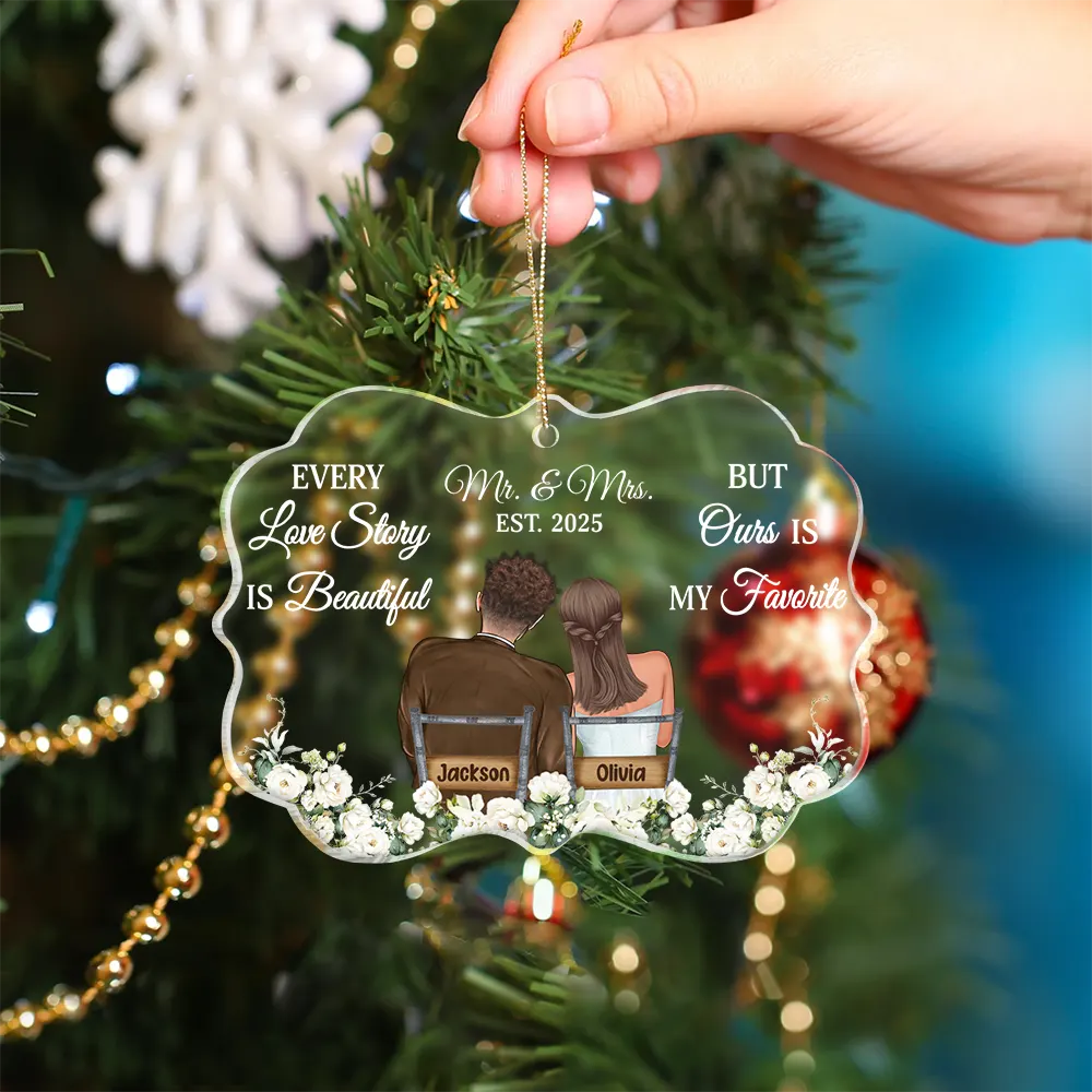 Every Love Story Is Beautiful - Personalized Medallion Acrylic Ornament - Image 4